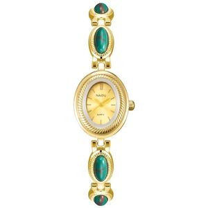 Vintage Green Turquoise Oval Gold Bracelet Watch